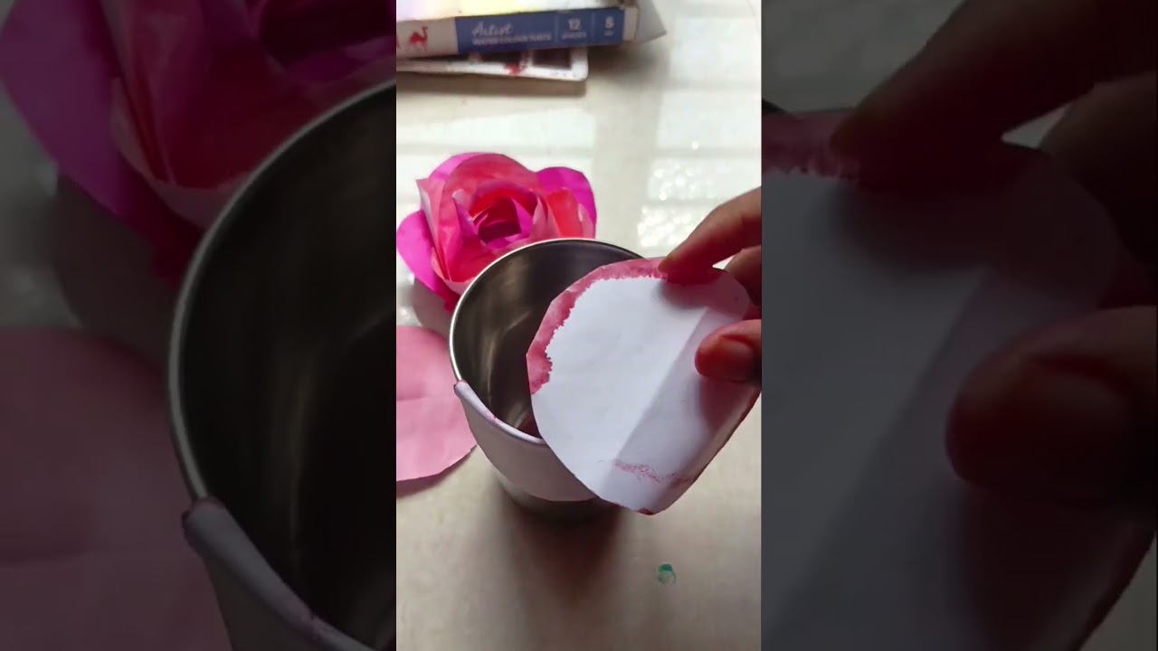 🌹 Paper rose flower with glass 🌹  # short # YouTube shorts #viral #rose 🌹