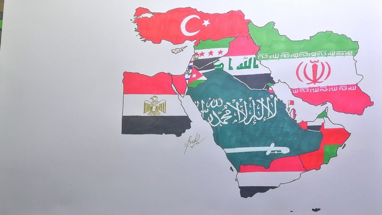 Drawing West Asia flag map | Middle East flag map drawing