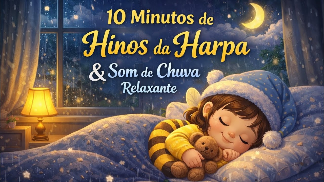 🌙 Hinos da Harpa com Chuva para Bebês Dormirem (10 Min) com a Tia Abelhinha