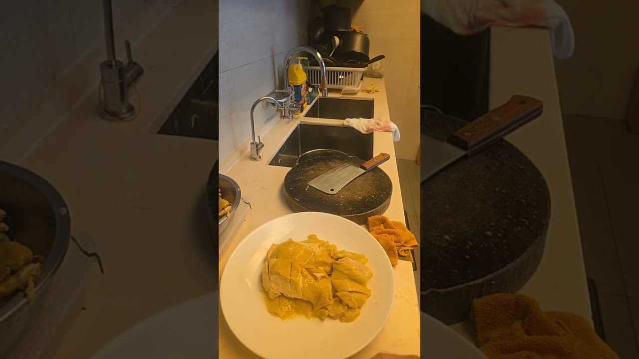 Debone hainanese chicken and arrange