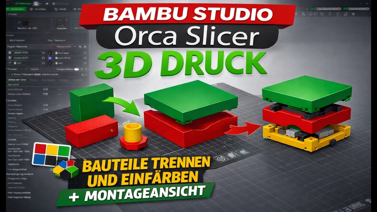 3D-Druck Slicer Tutorial: Orca Slicer & Bambu Lab Studio &ndash; Teile trennen, einf&auml;rben + Montageansicht