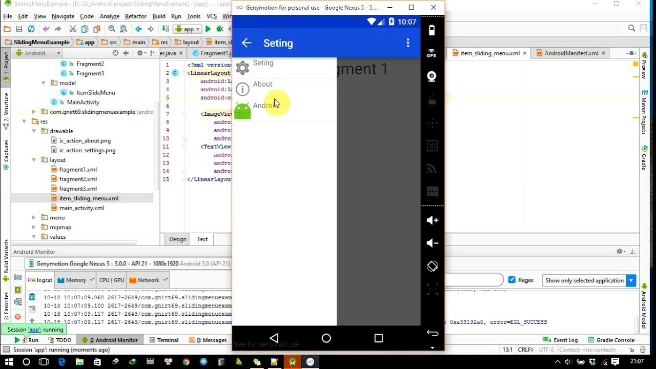 Android studio: create sliding menu example