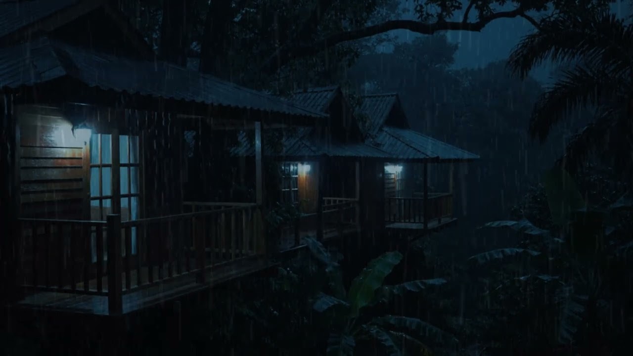 Deep Sleep in Minutes 🌙 Heavy Tropical Rain Around a Treehouse