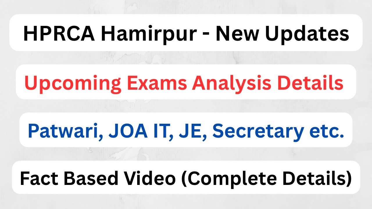 HPRCA - Upcoming Exams (Patwari, JOA IT, JE, Secretary & CBSE Teachers) Analysis || 