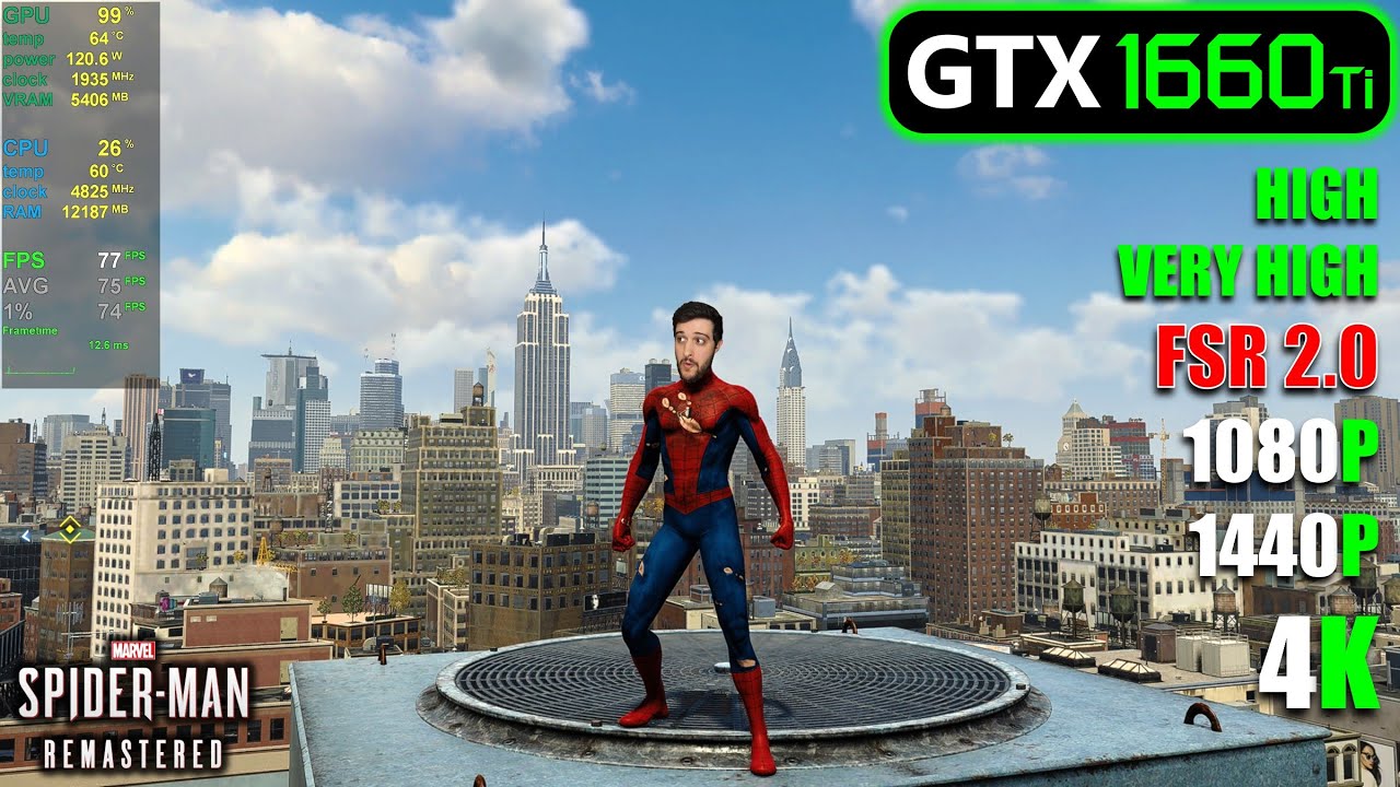 GTX 1660 Ti | Marvel’s Spider-Man Remastered — 1080p, 1440p, 4K, FSR 2.0