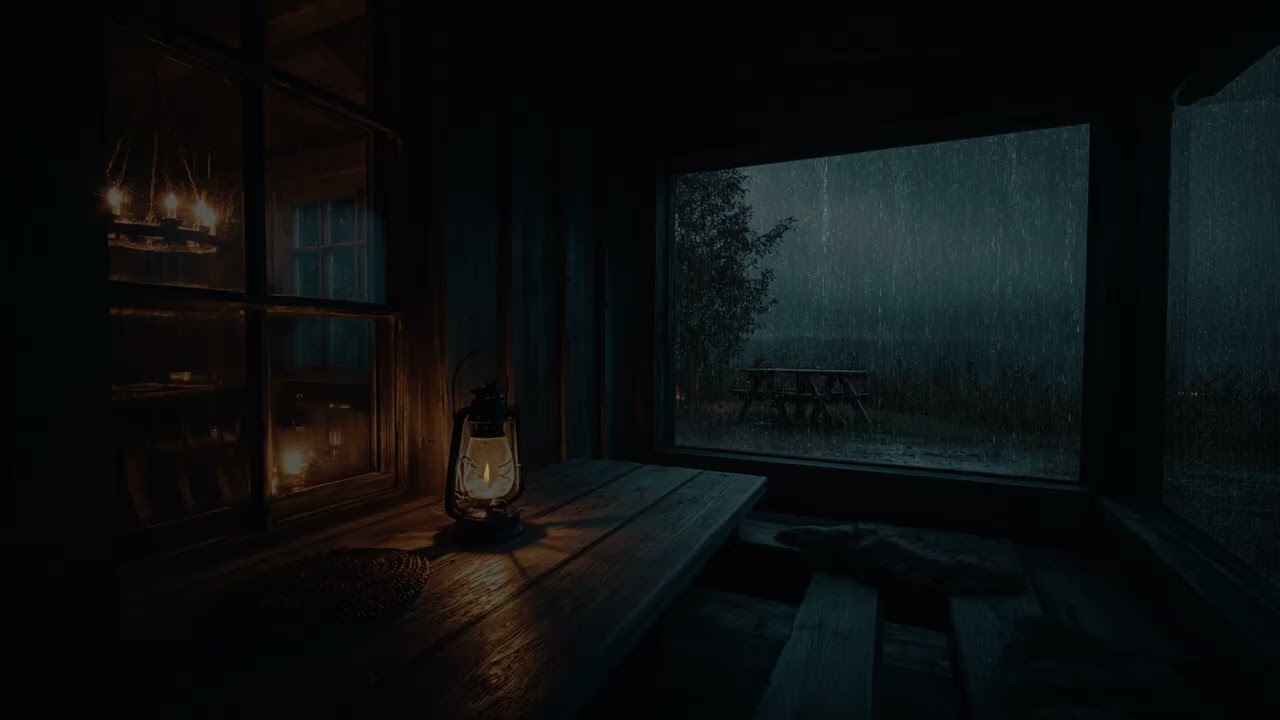 Heavy Rain & Crackling Fireplace for Deep Sleep | RainLoft Cabin 3 Hours Black Screen