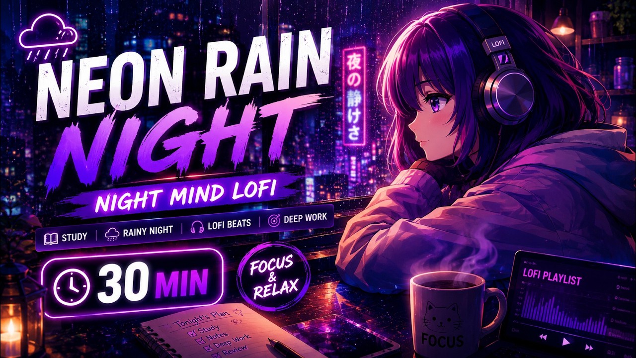 Neon Rain 🌧️ | 30 Min Lofi Beats to Relax, Study & Sleep