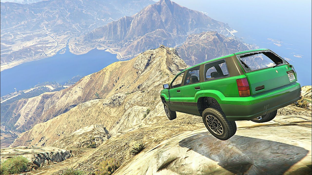 GTA 5 - Driving Real Cars off Mt Chiliad (GTA 5 Crashes/Ragdolls) Ep.13