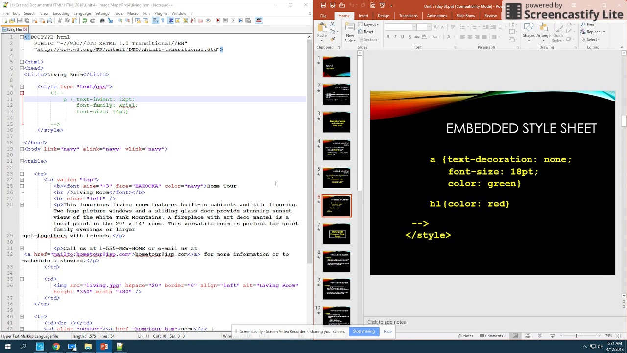 HTML - Unit 7 Lesson 3A - Coding an Embedded Style Sheet