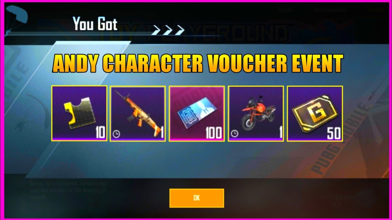 Get Free 100 Character Voucher Event in Pubg Mobile | Andy Character Voucher Event is Here
