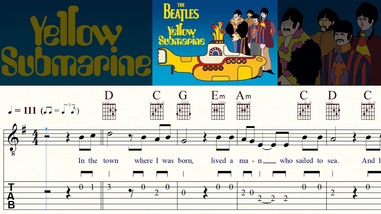 YELLOW SUBMARINE | BEATLES | Guitar Lesson | Tutorial | TAB & Sheet music | Free PDF