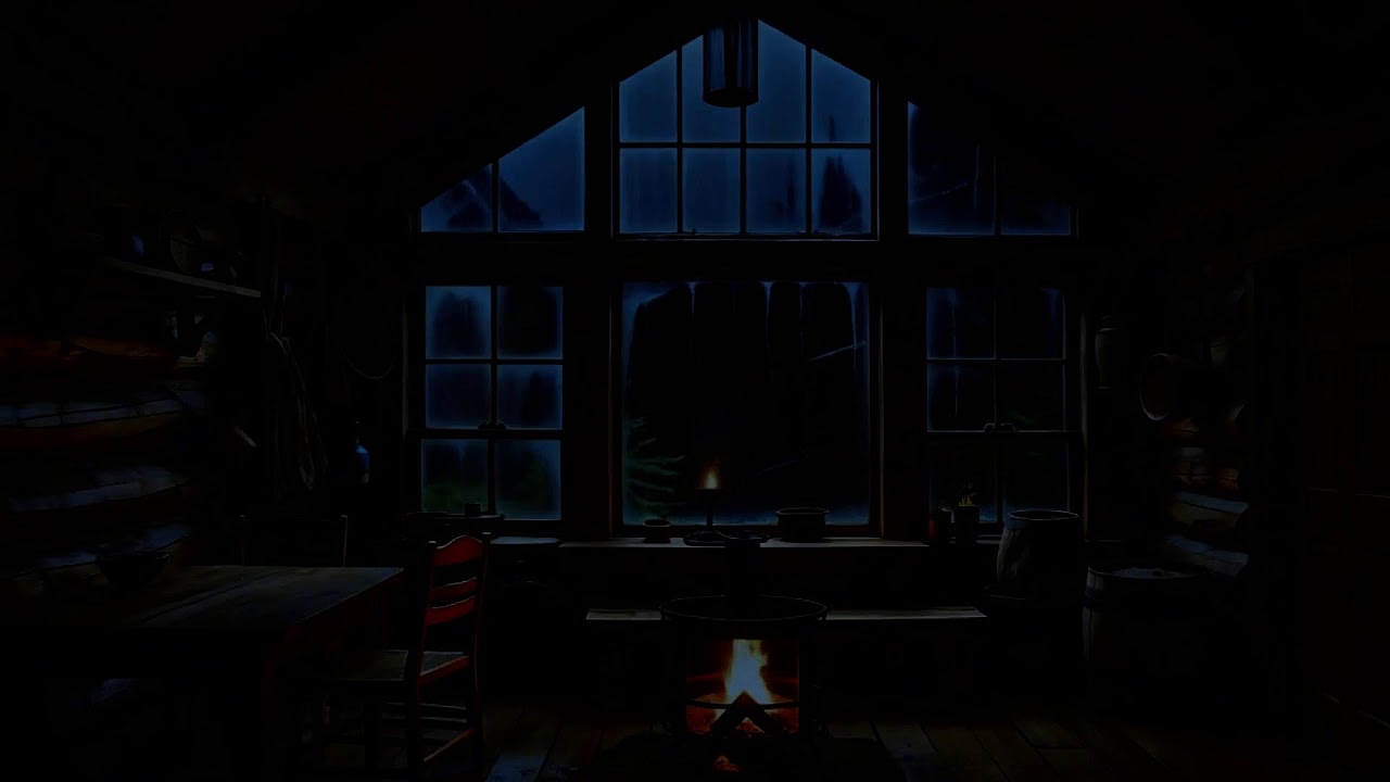 Midnight Rain Sounds with Crackling Fireplace Ambience for Stress Relief