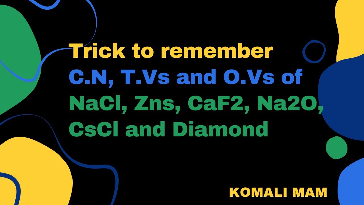 Trick to remember C.N, T.V's and O.V's of NaCl, ZnS, CaF2, Na2O , CsCl and Diamond by Komali mam