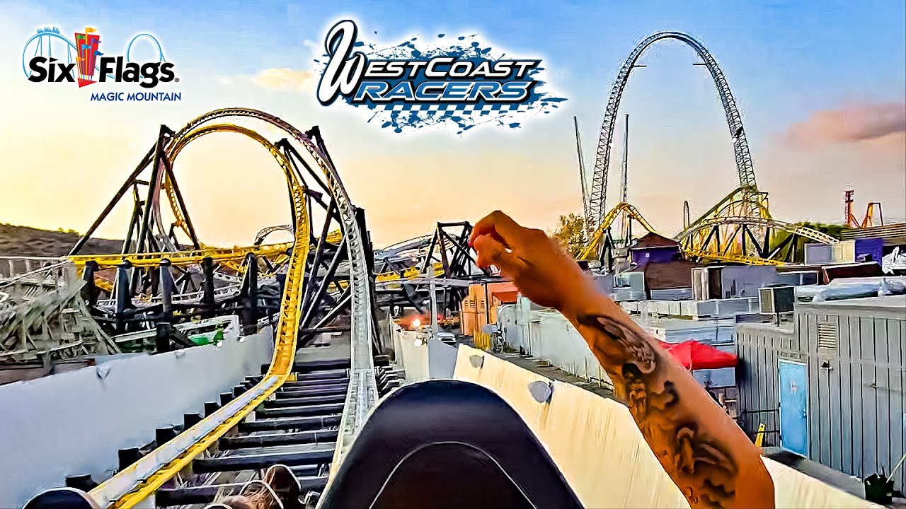 September 2025 West Coast Racers Roller Coaster On Ridet POV Six Flags Magic Mountain