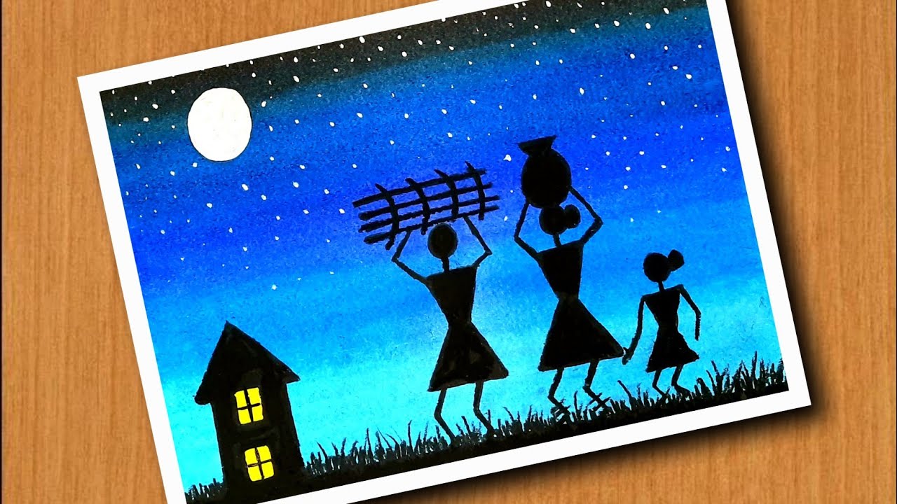 How to draw warli art with oil pastels | Tribal Art | step by step for beginners
