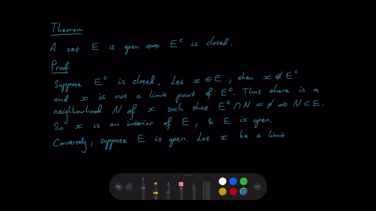 Basic Topology: A set is open if and only if its complement is closed
