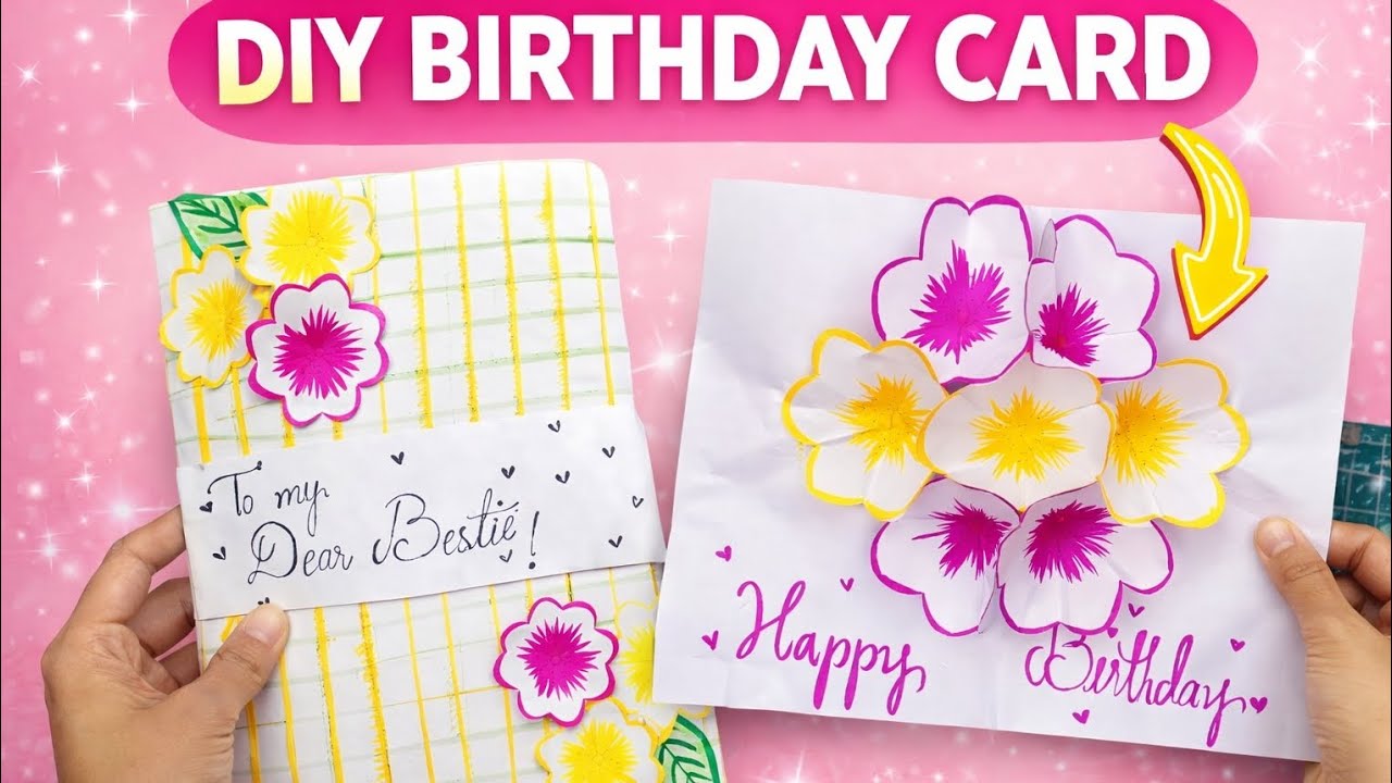 How to make easy, simple flower pop up birthday card 🤗✨| #birthdaycard #easycraft #diy 