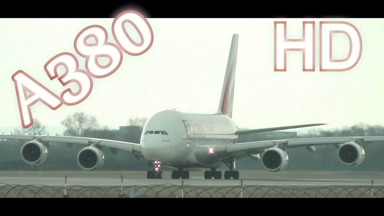 Emirates Airbus A380 Takeoff from Munich HD (strong wind)