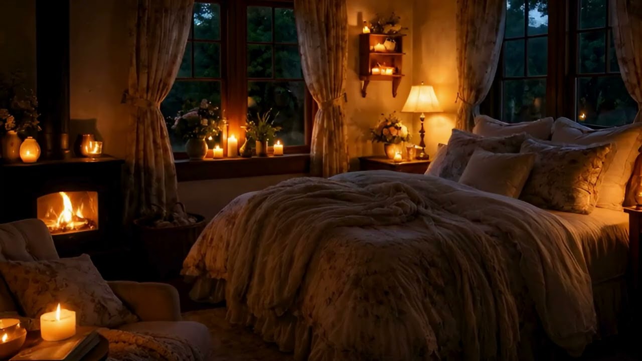 30 minutes🕯️🔥🌙 Night Fireplace Sounds  | Cozy Sleep Soundscape 🌙🔥🕯️Cottage Core