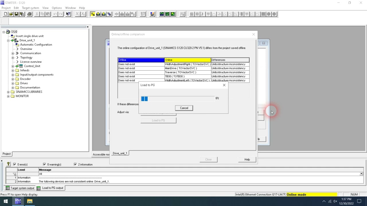 How to upload Sinamics S120 with starter
