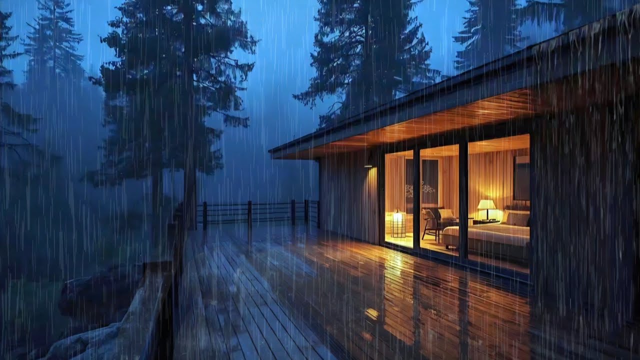 Cozy Rain on Modern Cabin Porch | Relaxing Forest Ambience (3 Hours)