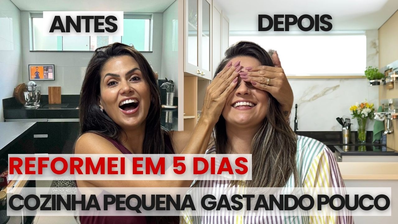 Reformei COZINHA PEQUENA em 5 DIAS Gastando Pouco: Antes e Depois Surpreendente! Larissa Reis