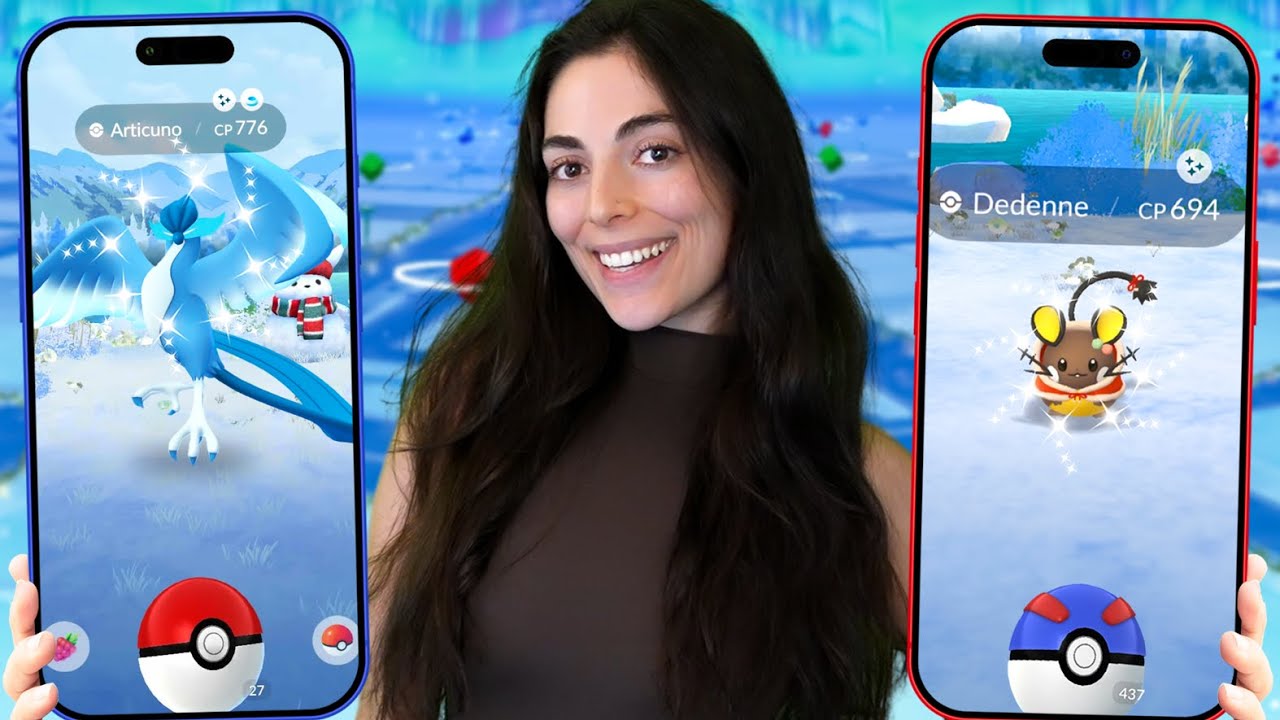 Пойманы *блестящие* костюмированные Деденне и Галарский Артикуно! (Pok&eacute;mon GO: Зимние каникулы, ч...