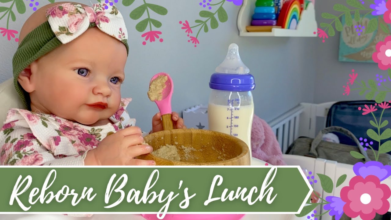 Reborn Baby Skya: Lunch Feeding & Changing. New Bamboo Baby Bowl & Spoon + New Outfit!