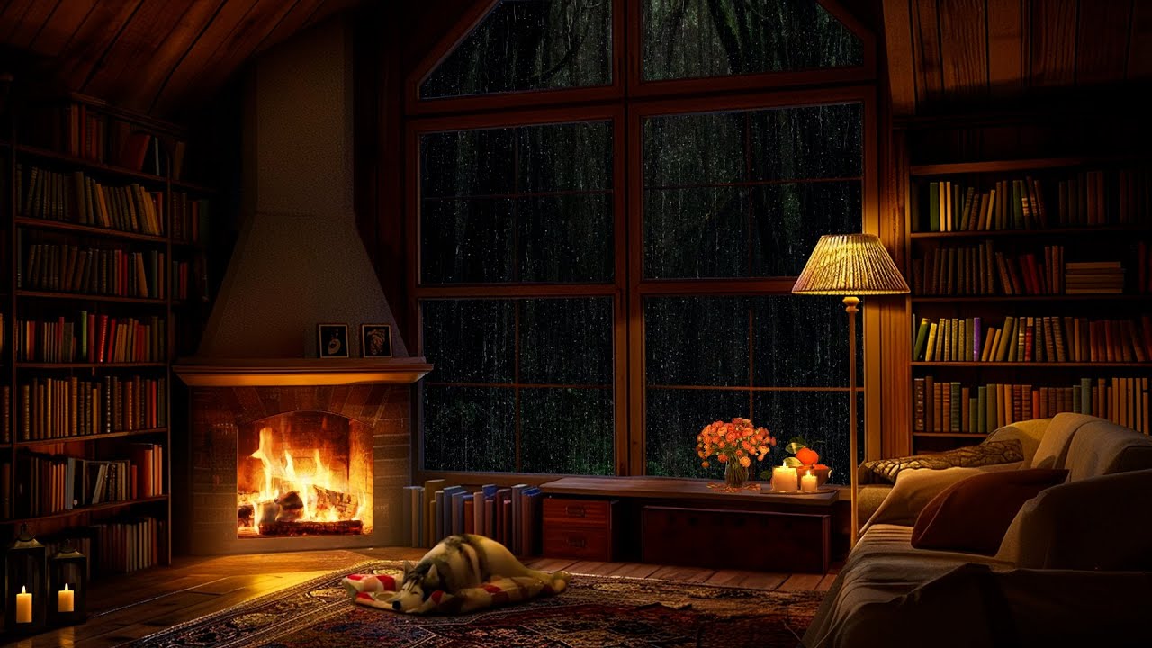 Rainy Night at Cozy Room Ambience with Smooth Jazz Music ~ Relaxing Rain Sounds to Work & Relax