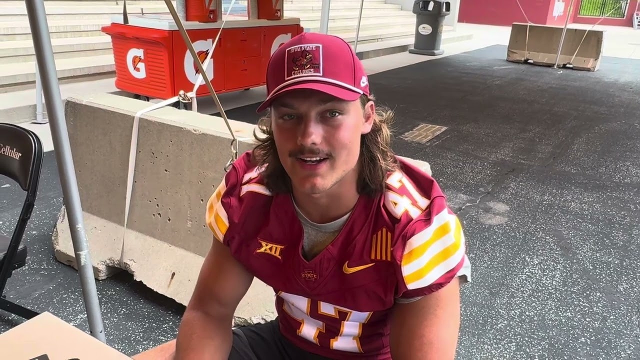 Kooper Ebel meets reporters at 2025 Iowa State media day