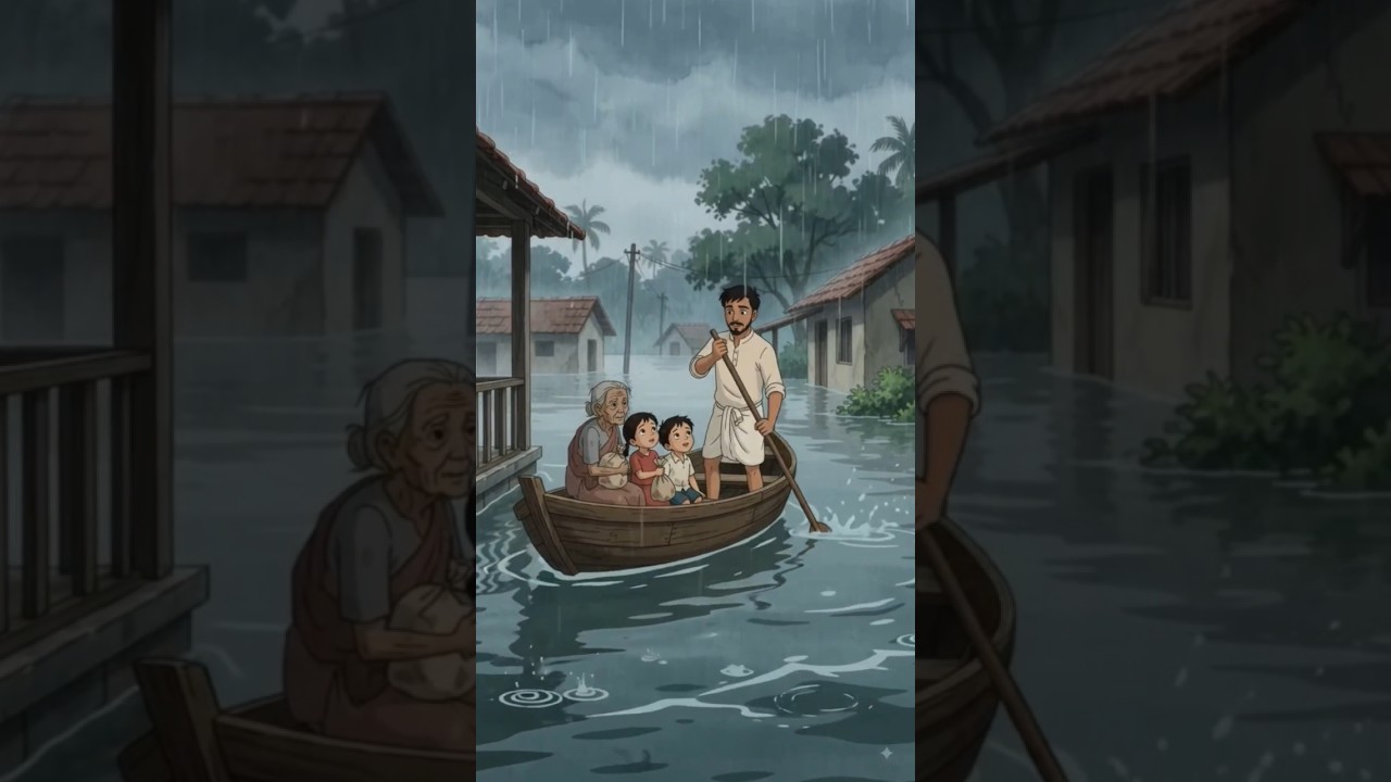 Suddenly, a Flood Hit the Village! 😱🌊 Husband Takes a Boat to Rescue His Family ❤️ | #Shorts