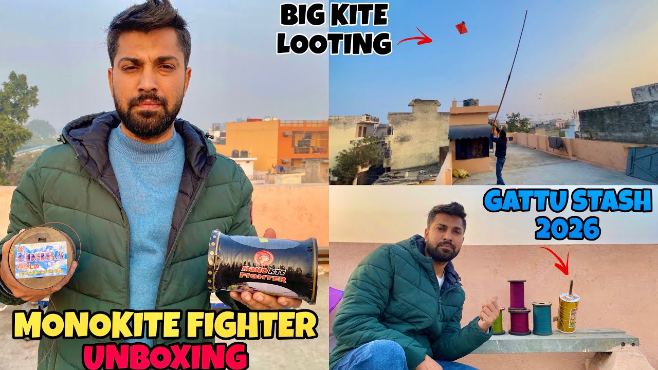 Mono Kite Fighter Manjha Testing🔥Gattu Stash 2026| Caught kite on rooftop| Kite Fighting|Kite vlog