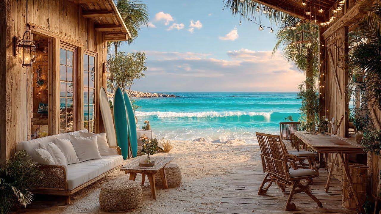 Morning Beach Cabin Porch 🌞 Ocean Waves + Birdsong for Deep Focus, Calm Work & Study