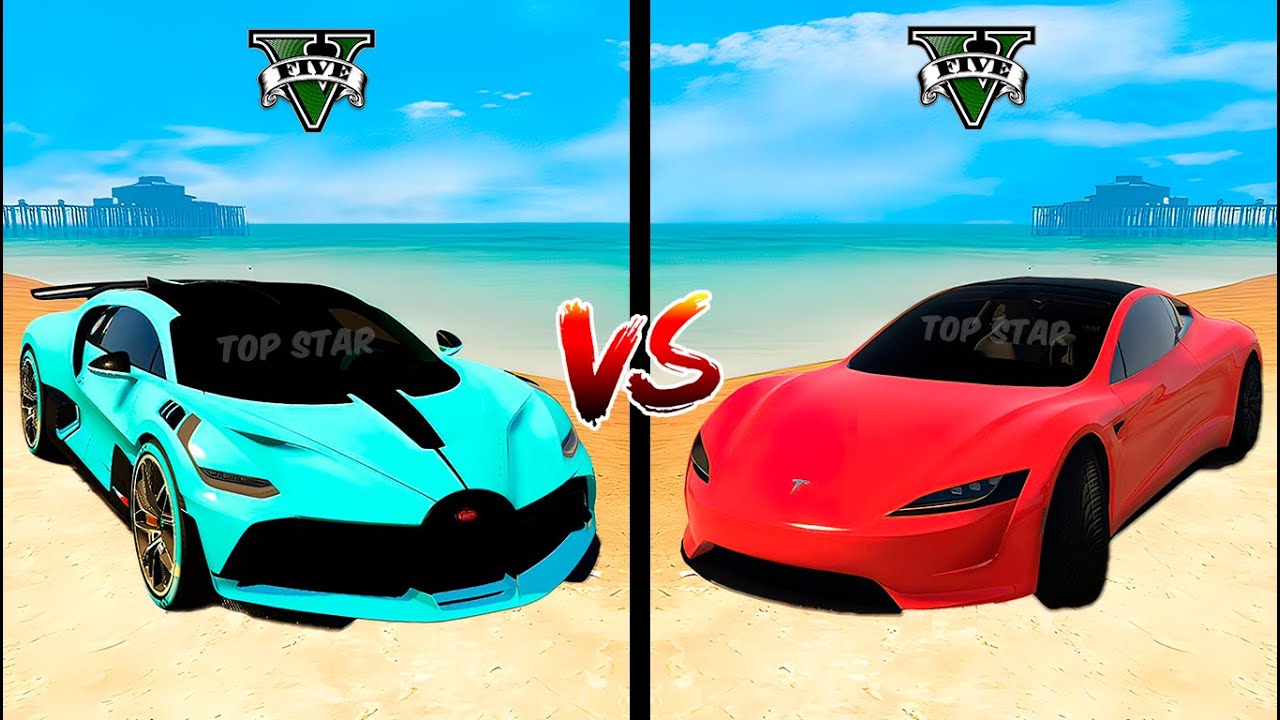 Bugatti Divo VS Tesla Roadster in GTA 5 - Electric or combustion?