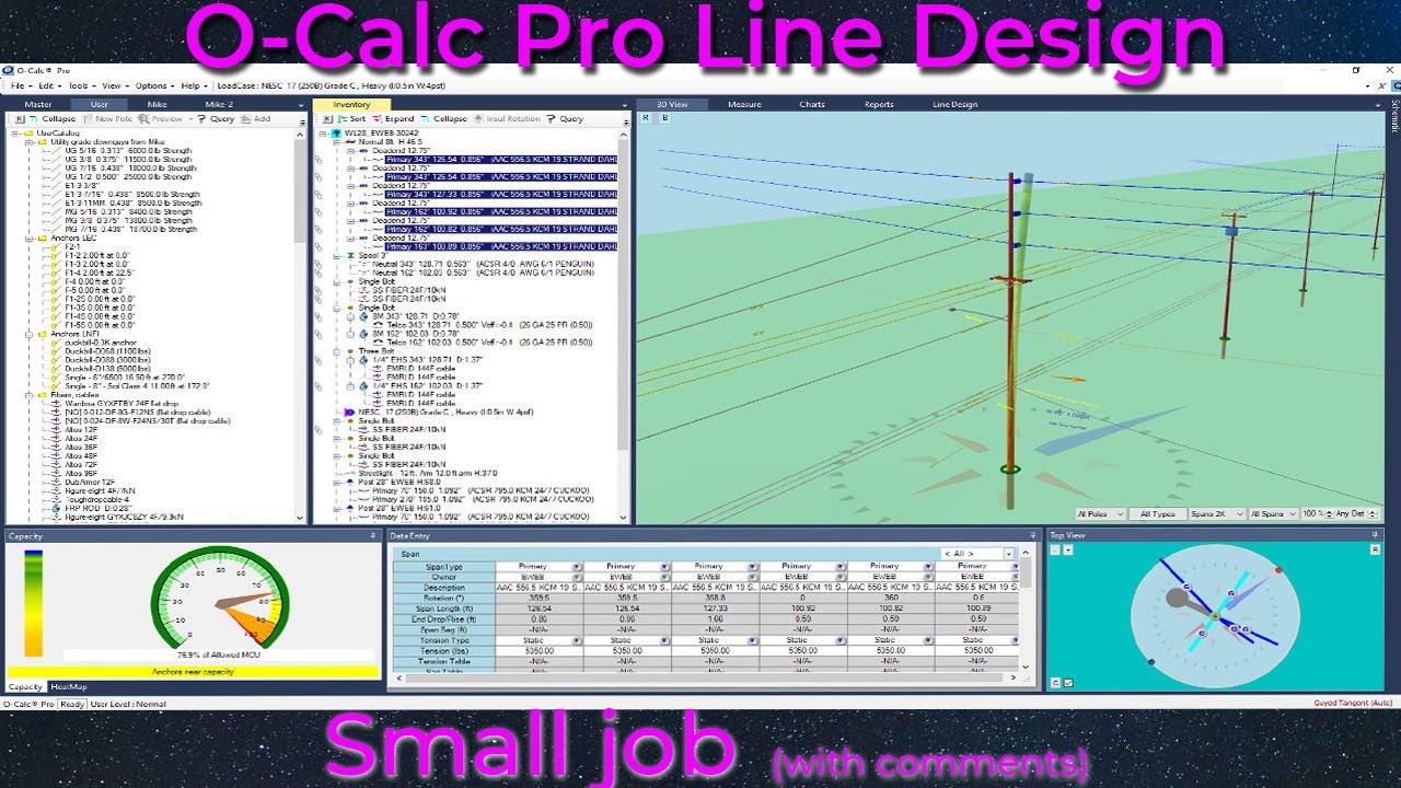 Pole loading analysis using O-Calc Pro Line Design. Engineering an install with SS fiber optic cable