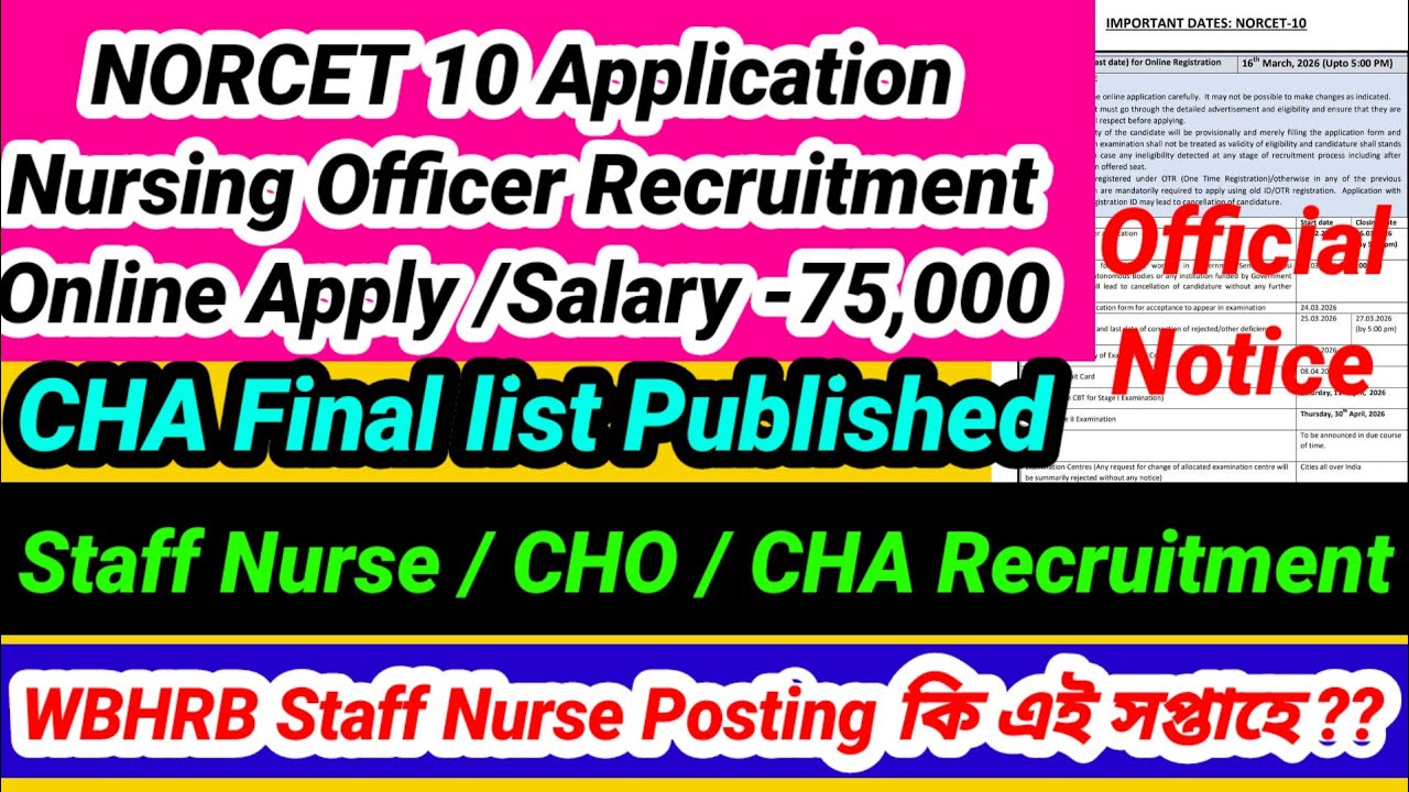 📌💥 NORCET 10 online apply / Central Govt jobs/ Nursing officer Recruitment 2026📌💥 CHO Recruitment 
