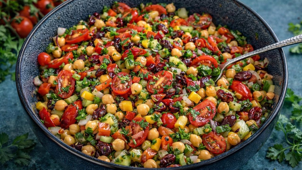 Mediterranean Chickpea Salad Recipe	بهترین سالاد مدیترانه یی Ramadan Special Recipe Iftar Special 