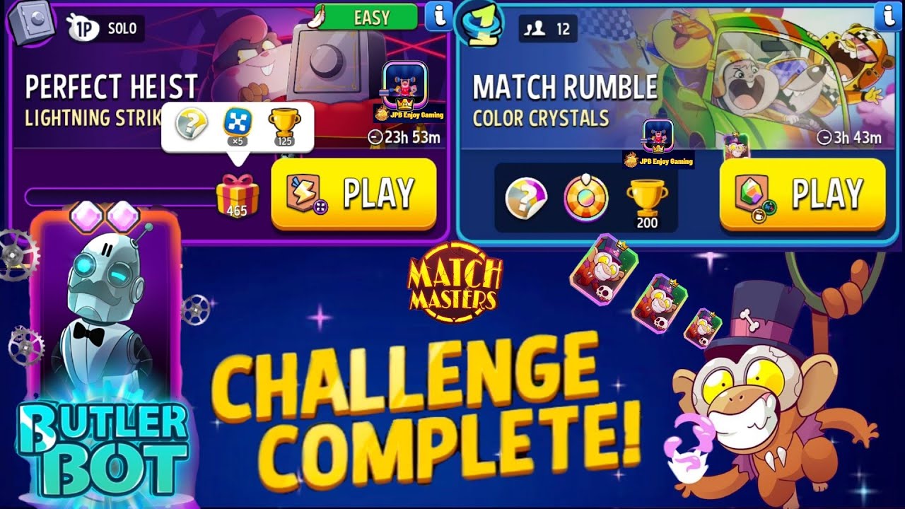 Lightning Strike+Super Sized Solo Challenge Perfect Heist 465 Score/ Match Rumble Color Crystals