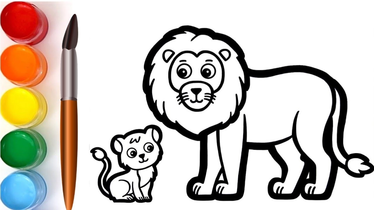 Learn Lion Drowning painting Colouring, easy Learning