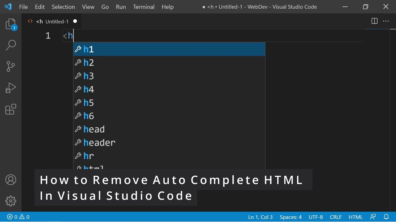 Disable HTML Auto Complete Feature in Visual Studio Code