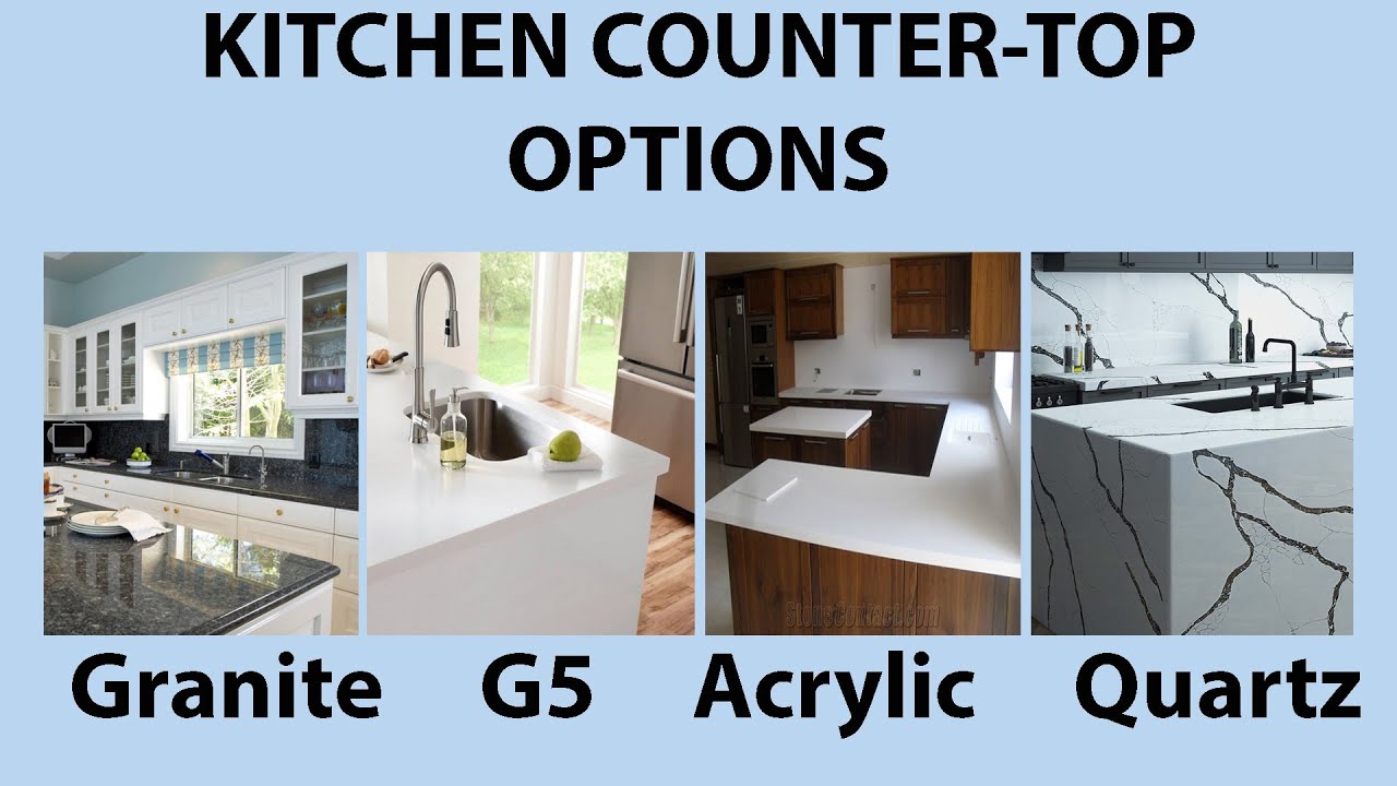 Kitchen Slab/Counter top Options || Hindi || Granite, G5, Acrylic solid surface' Quartz ||