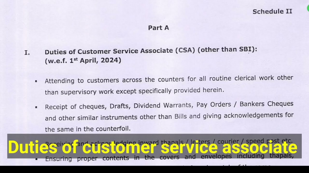 12th Bipartite duties of customer service associate