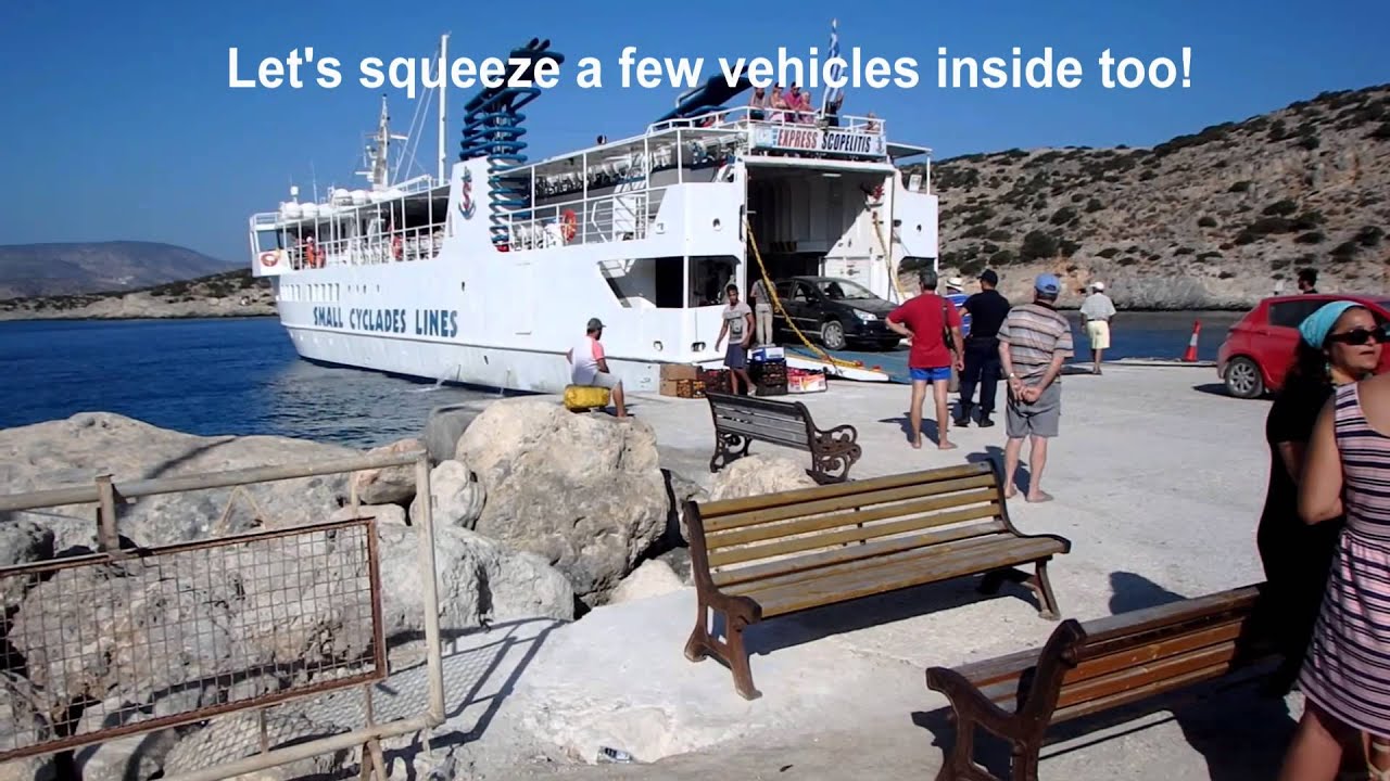 Ferry Scopelitis docks at the Port of Mersini in Schinousa, Jewel of the Cyclades.