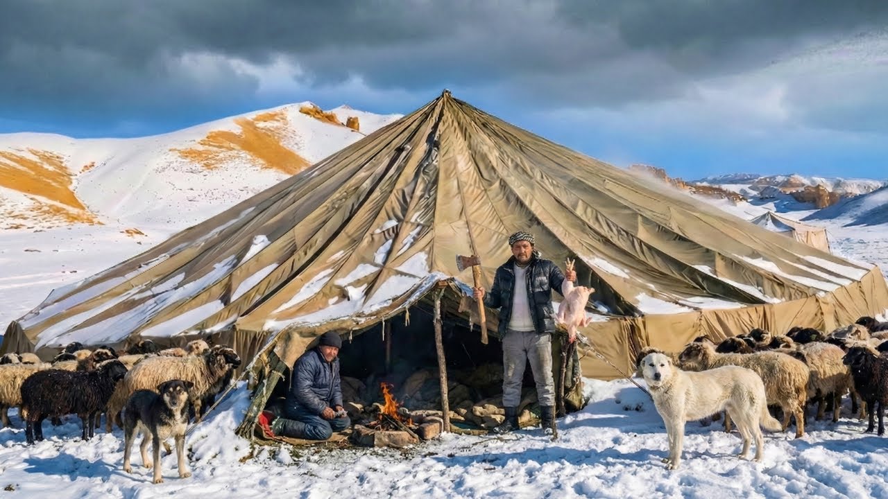 Surviving Snowy Mountains: A Day in the Life of Afghan Shepherds | Cooking Meat