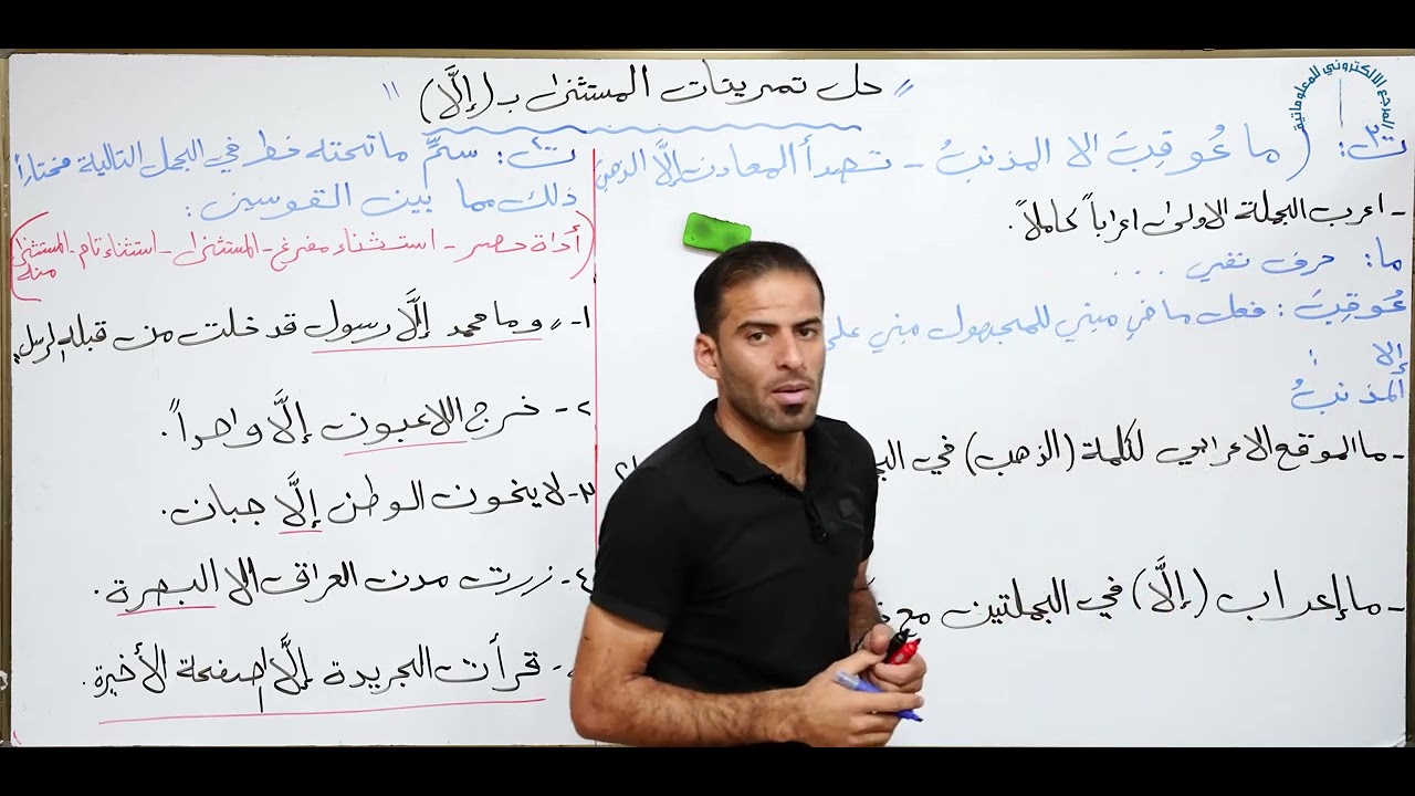 مادة اللغة العربية للصف الثاني متوسط : حل تمرينات الاستثناء