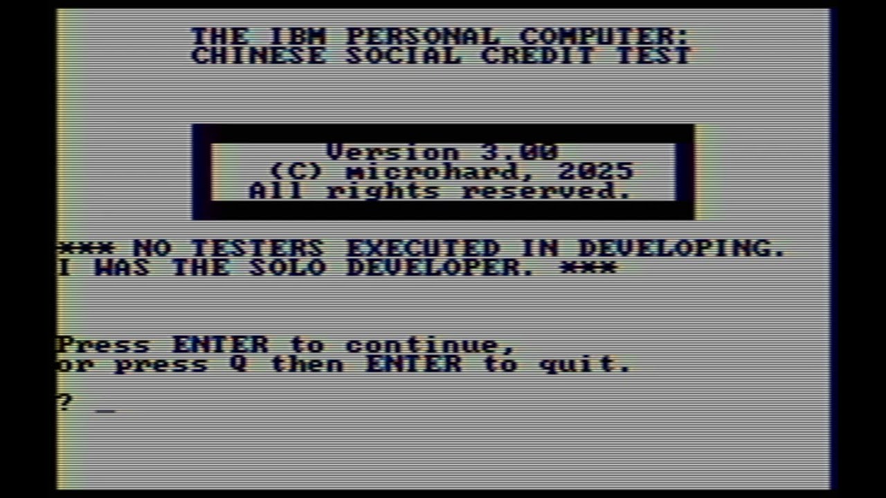 Chinese Social Credit Test for IBM PC (3.00) - Demo