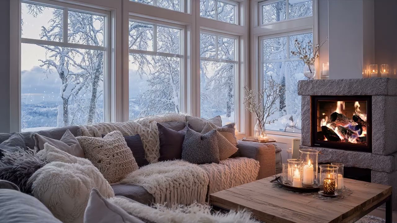 Soft snowfall sound flows indoors 🌿 helping the mind slow down and breathe easier