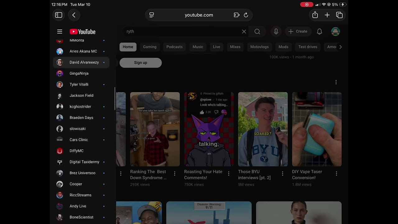 Proving that I’m subscribed to both of Ryths YouTube channels W Ryth