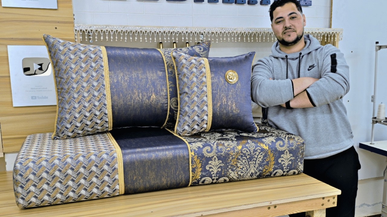 شاهد طريقة خياطة و تصميم لصالون تقليدي 🇲🇦 بالبروكار