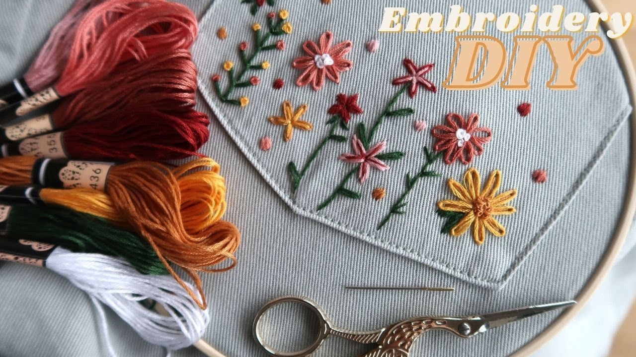 MODERN EMBROIDERY on Denim Jacket Pocket // easy DIY